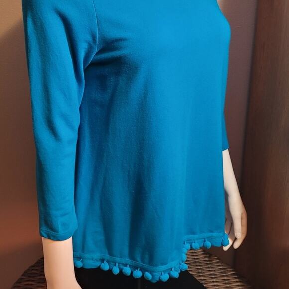 Crown & Ivy Turquoise Beaded Embroidered Blouse - Small Pom-Pom Hems Unique - Picture 4 of 9
